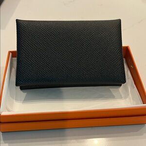 Hermes Black Textured Card Holder